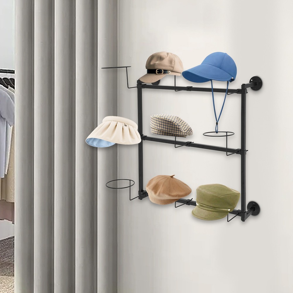Flexible Wall Mount Hat Rack 3 Tier Hat Display Rack Home Hat Storage Hanger