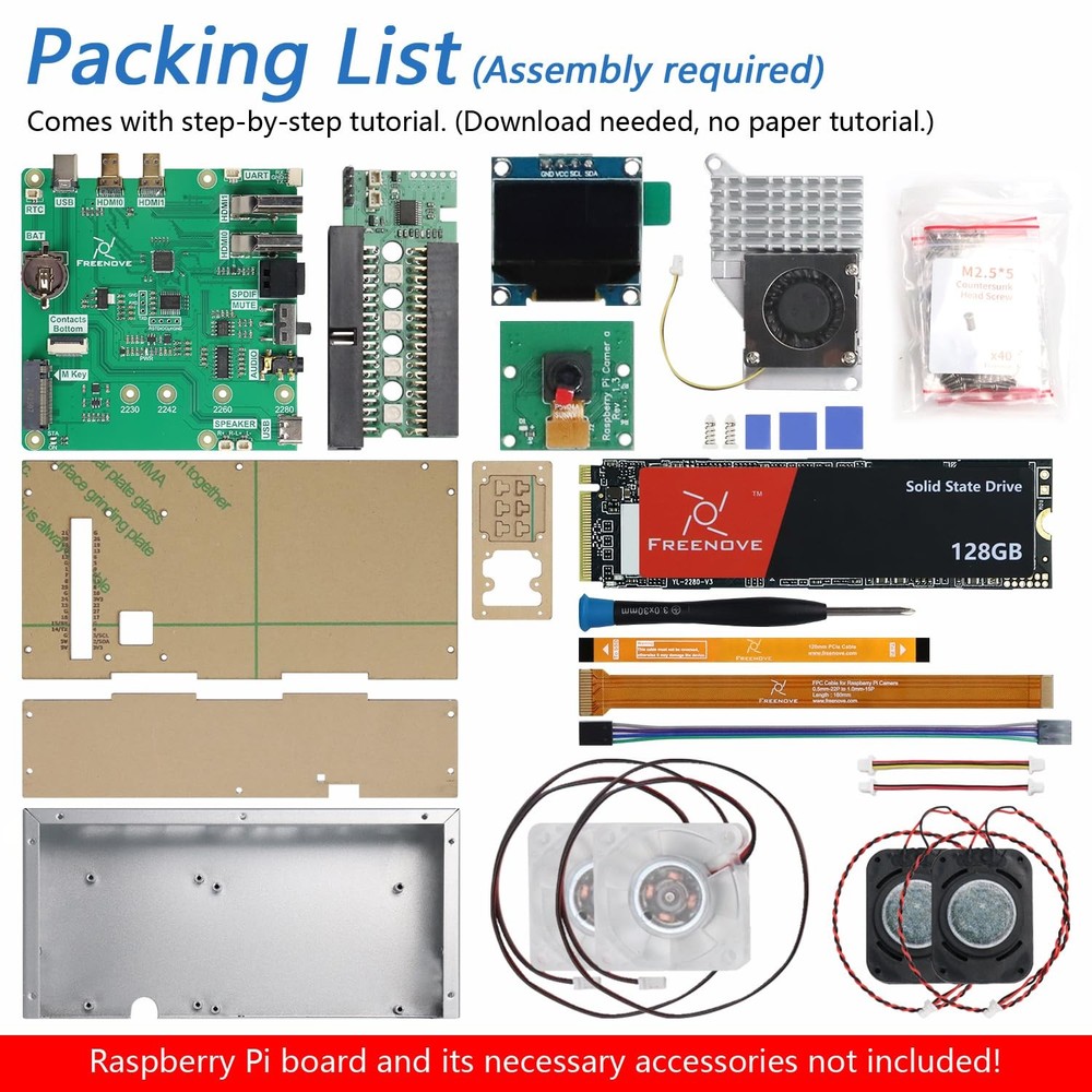 Freenove PC Case Kit for Raspberry Pi 5 with Cooling 128GB SSD no Screen