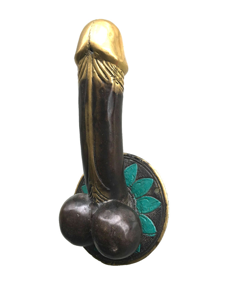 2 large version PENIS erect DOOR PULL HOOK heavy aged brass 9 " handle hand made