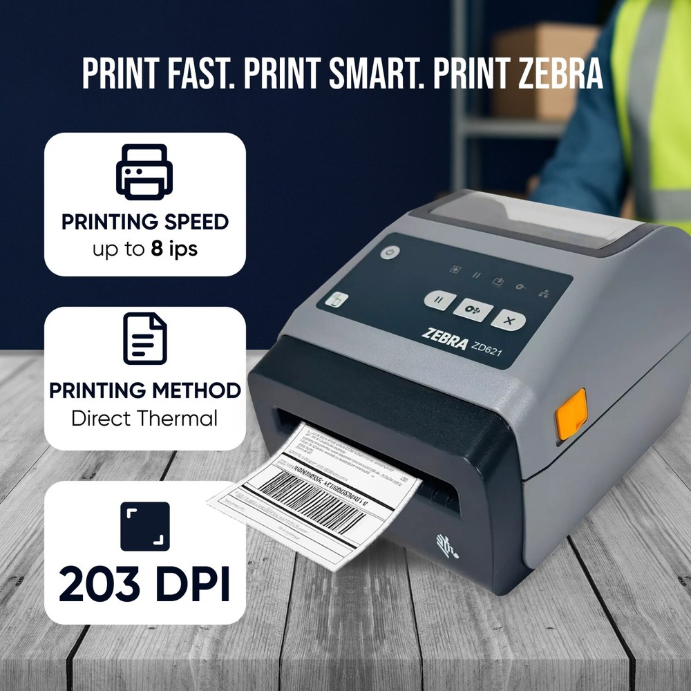 Easy-to-Use 🔥 Zebra ZD621 Direct Thermal Label Printer Cutter USB LAN Bluetooth