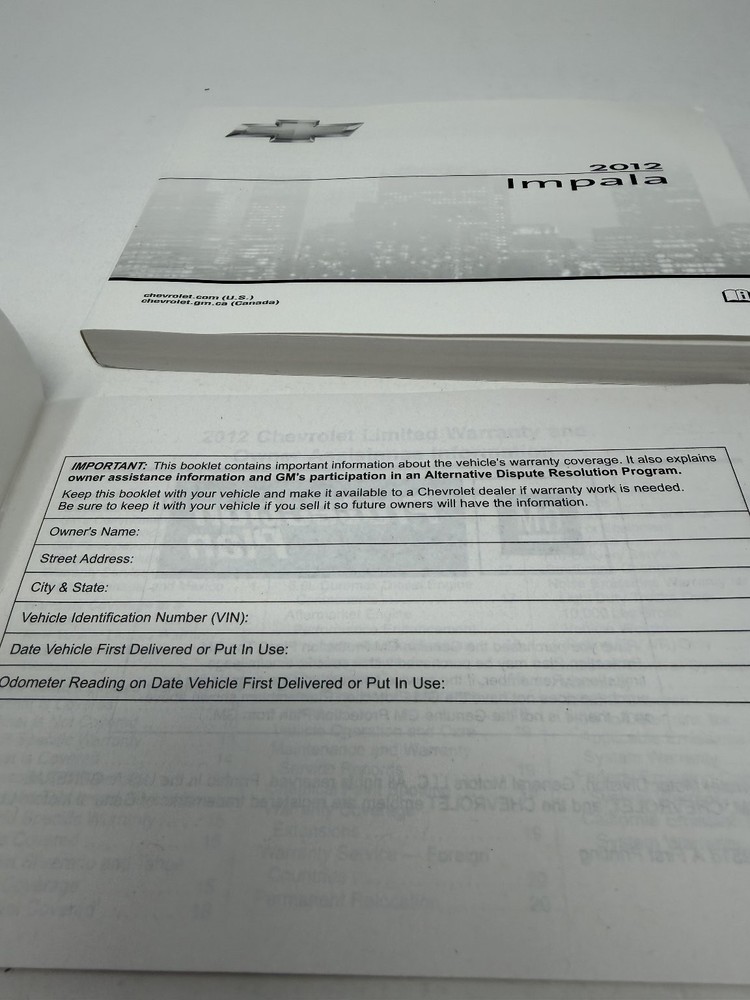 2012 Chevrolet Impala Owners Manual OEM Complete Set
