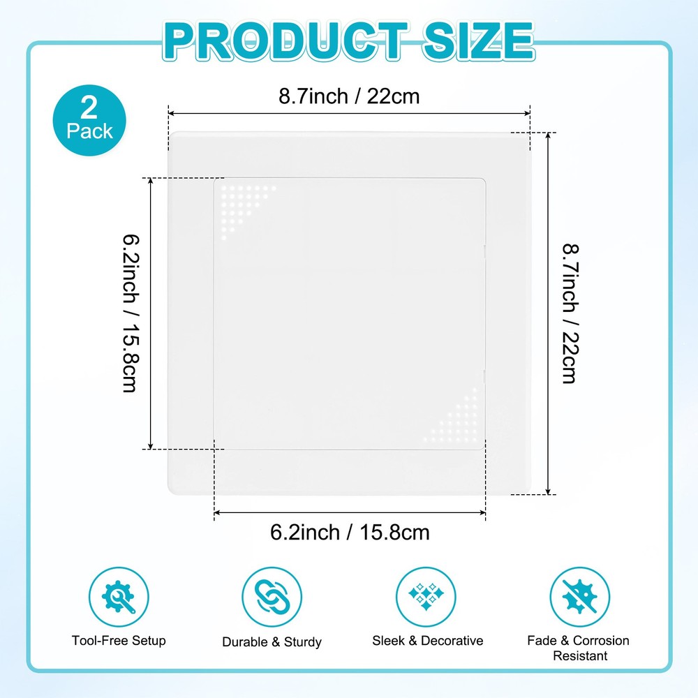2-Pack Access Panel for Drywall, 6x6" Plastic Removable [White, Vented Square]