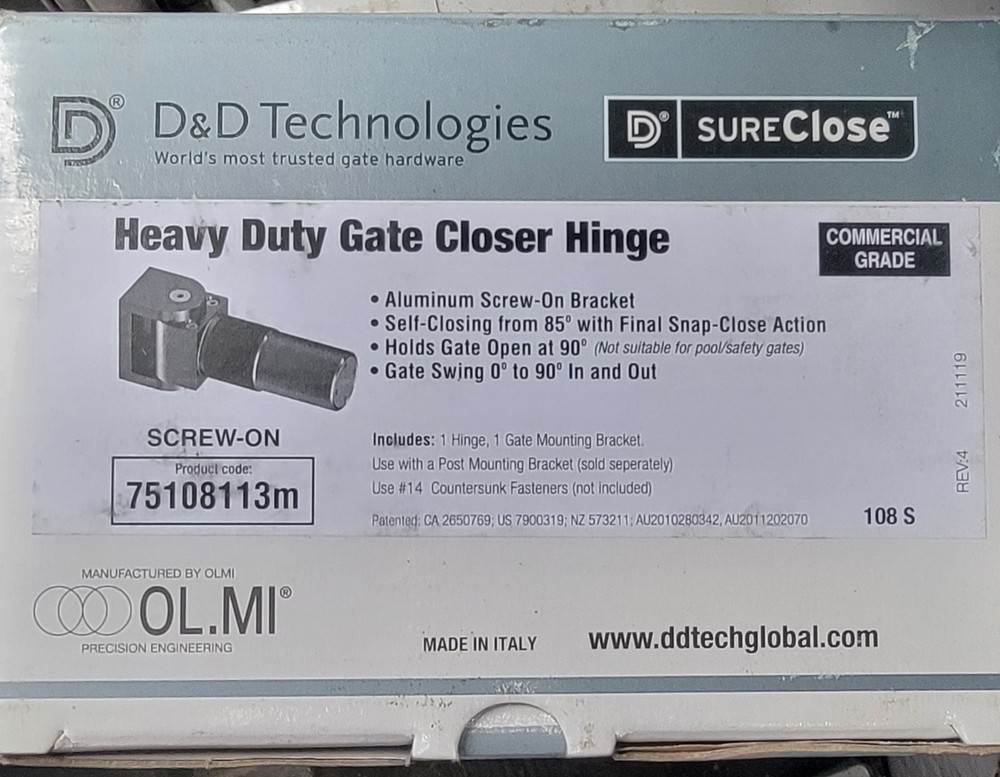 D&D Technologies 108s Heavy Duty Gate Closer Hinge