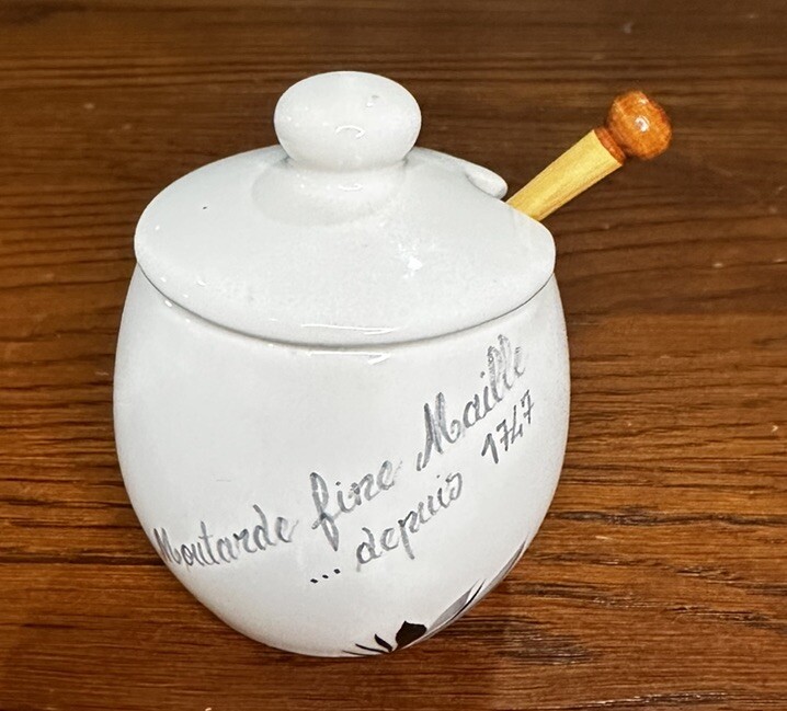 HenRiot Quimper Mustard Pot with Spoon Signed