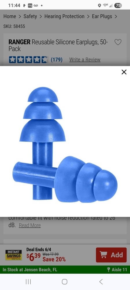 RANGER Reusable Silicone Earplugs, 50-Pack