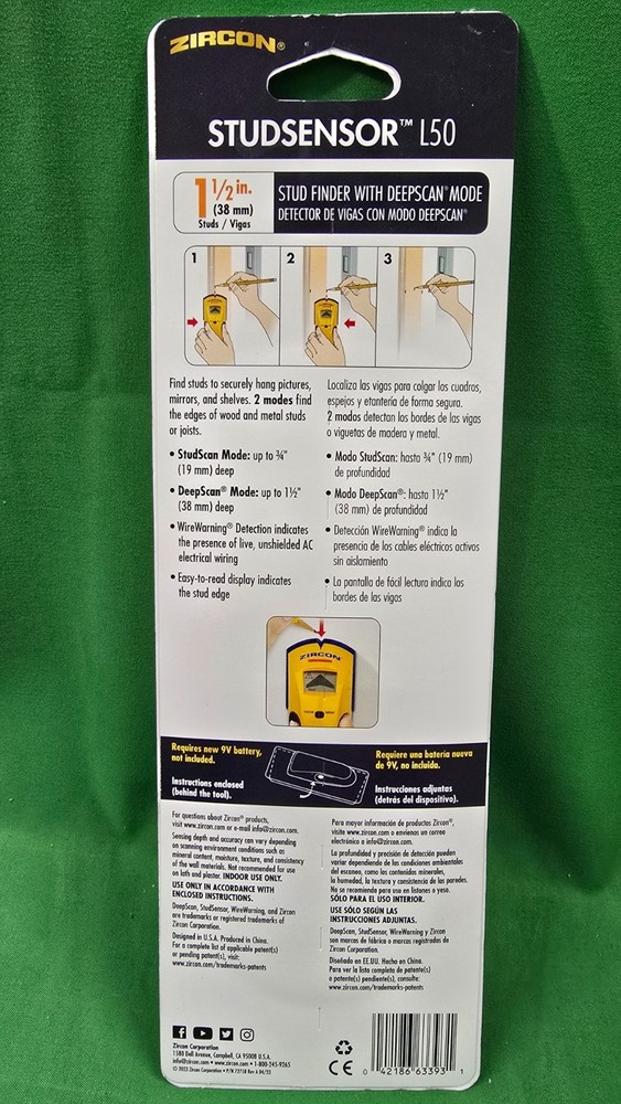 Zircon StudSensor™ L50 Stud Finder With Deepscan Mode NEW (C6)