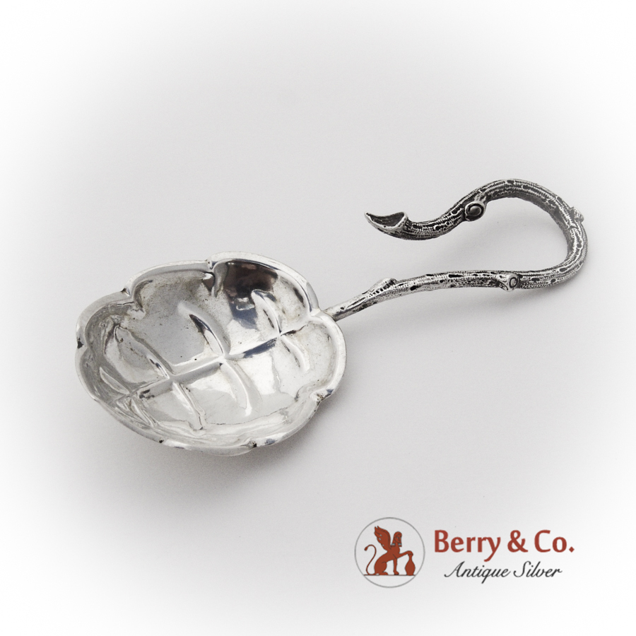 Figural Leaf Tea Caddy Spoon German 800 Standard Silver 1890
