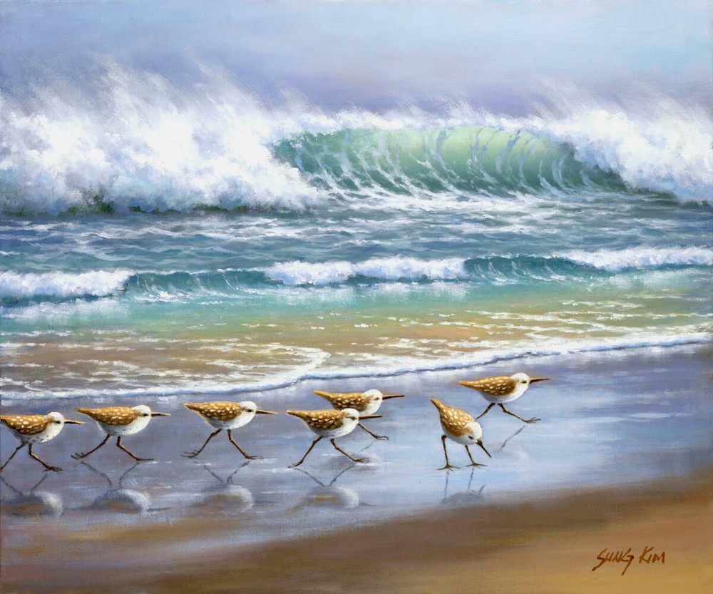 Ceramic Tile Mural Kitchen Backsplash - Piper Wave-Birds Beach Landscape Art