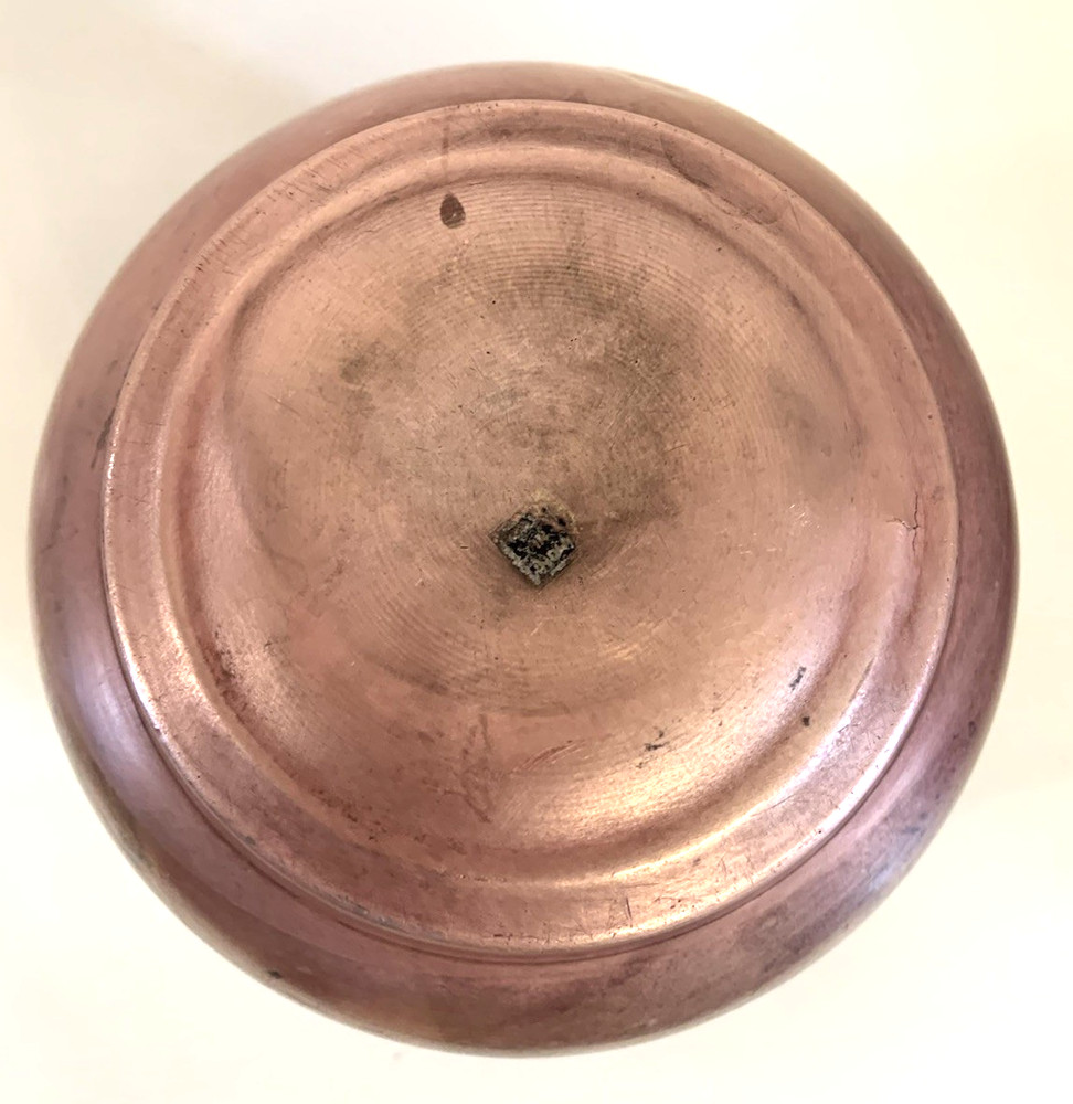 Antique Solid Copper Flower Planter With Stamped Leaf Design 6”