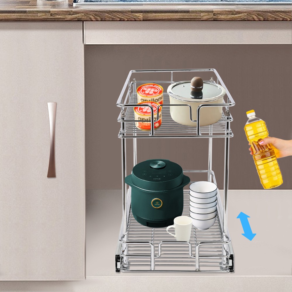 Pull Out Cabinet Organizer, 2-Tier Pull Out Shelves, Kitchen Cabinet Organizer