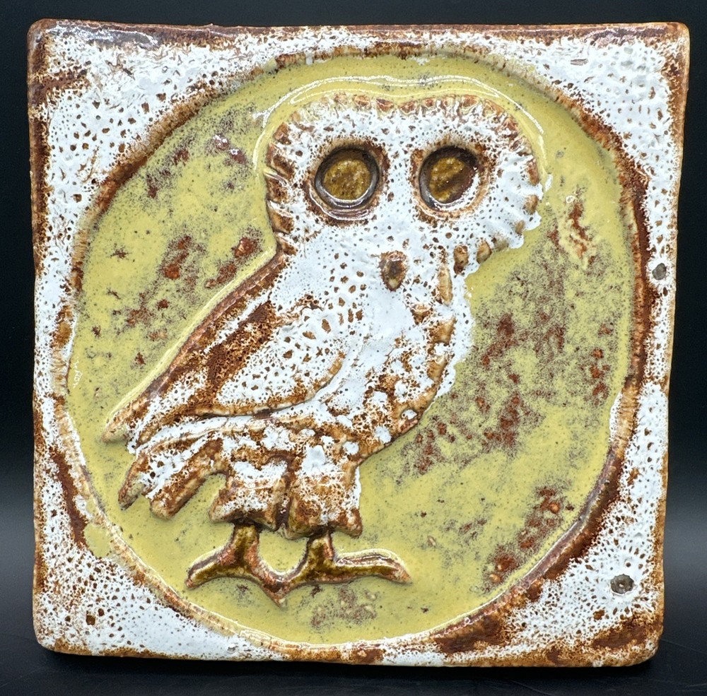 D. FERGUSON Signed Pigeon Forge Pottery Ceramic Tile Owl