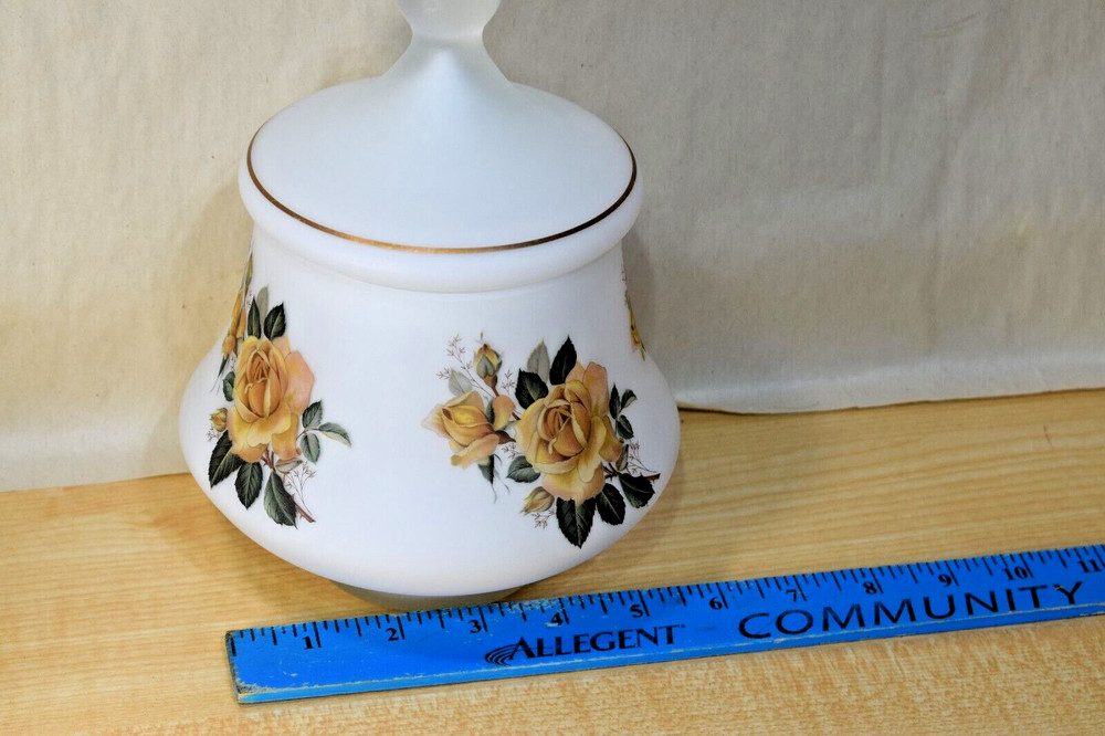 Vintage Covered White Glass Jar Roses