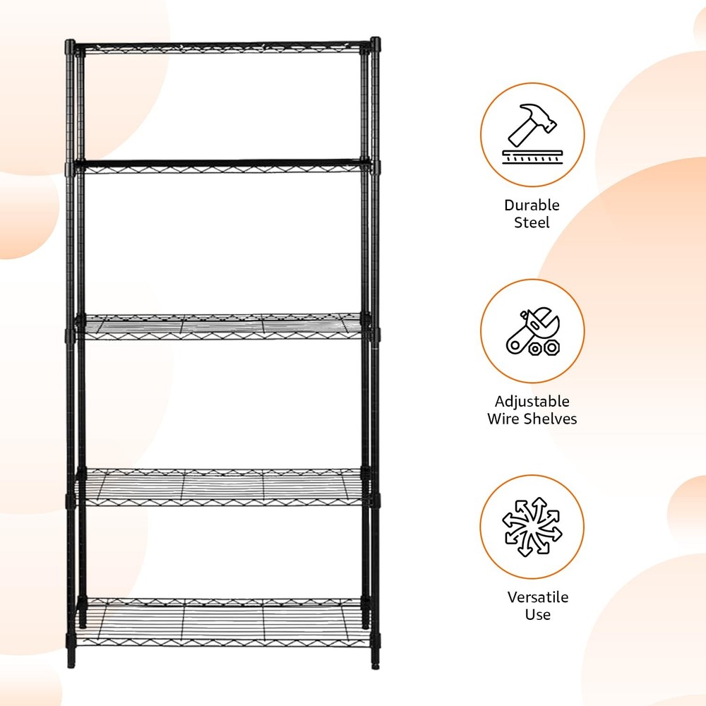 Amazon Basics 5-Shelf Adjustable Heavy Duty Steel Wire Rack Storage Shelving Org