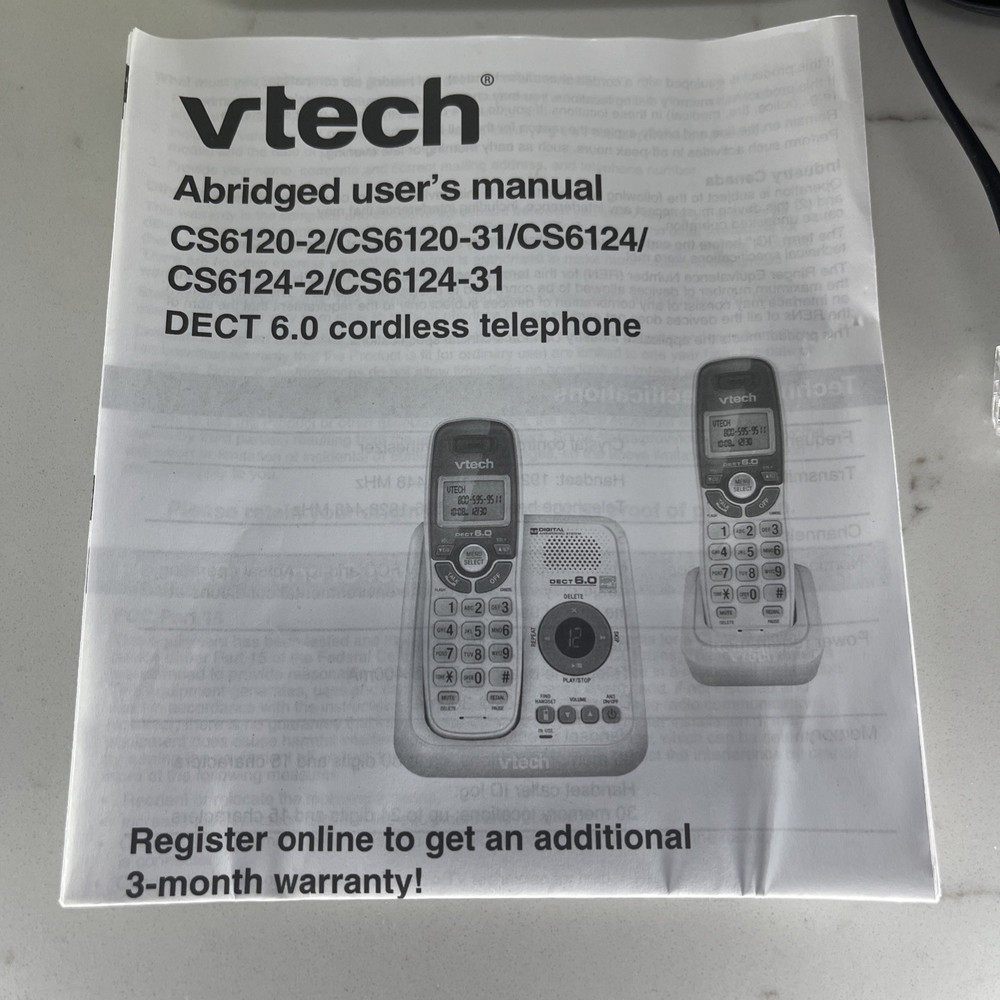 VTECH *CS6124* 1 HANDSET CORDLESS DIGITAL ANSWERING SYSTEM WHITE Open box