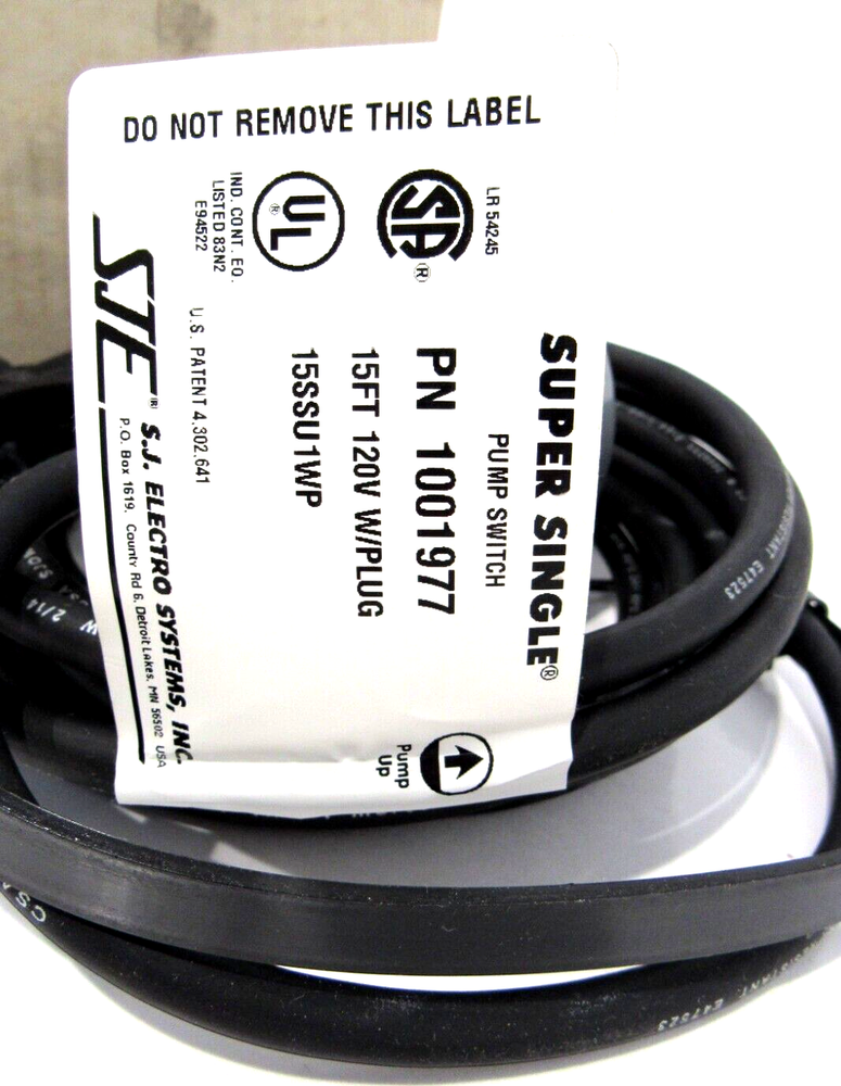 NEW S.J. ELECTROSYSTEMS 1001977 PUMP SWITCH