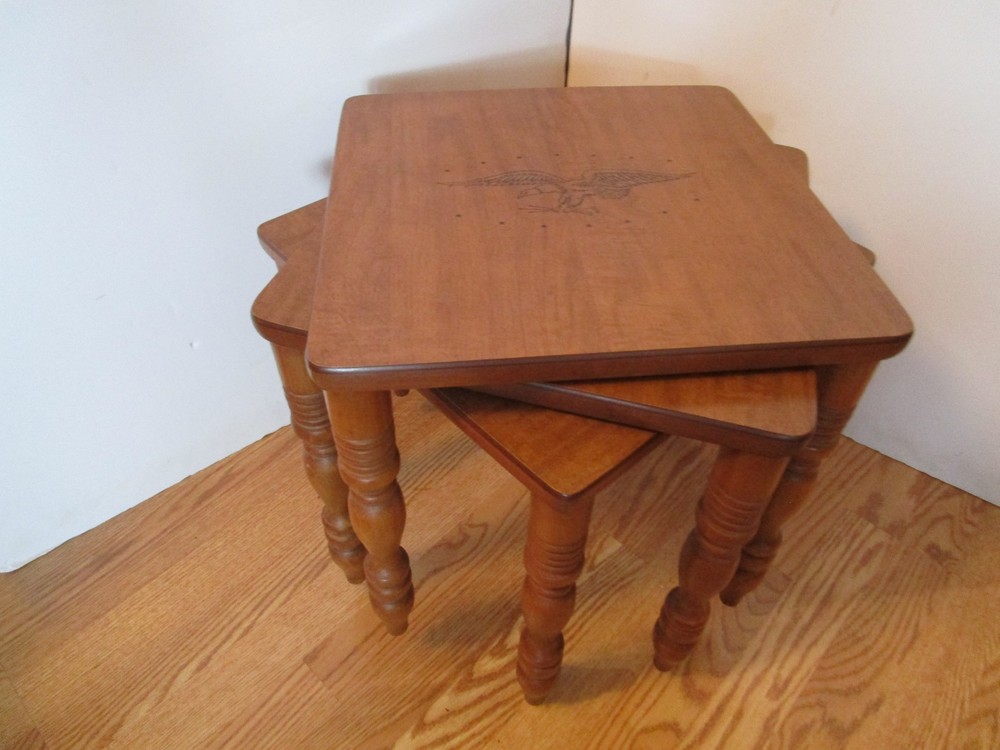 Vintage MCM Set 3 nesting/Stackable Formica wood Tables Eagle Patriotic 1960's