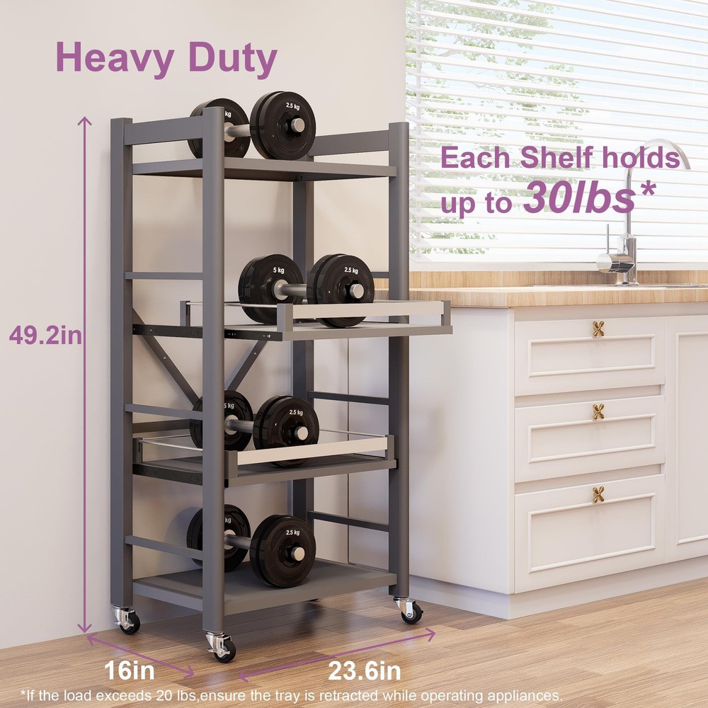 4-Tier Pull Out Kitchen Baker's Rack with Wheels, Heavy Duty Metal Microwave ...