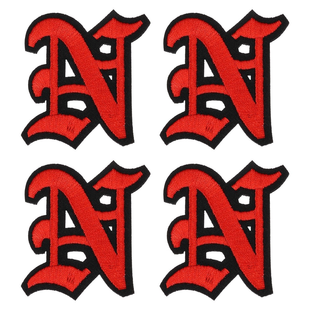 Gothic Iron on Letter Patches, 2" Letter N Alphabet Patch, Red Black, 4pcs