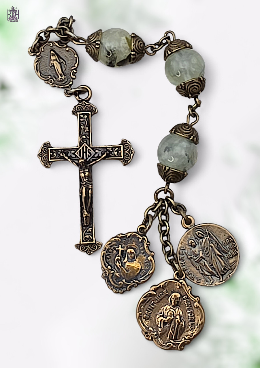 Healing Miracles Saints Jude Rita Raphael 3 Hail Marys Chaplet - Bronze|Prehnite
