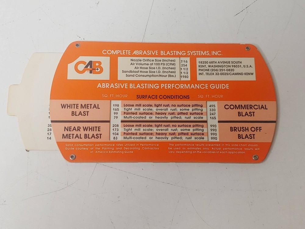 Complete Abrasive Blasting System Abrasive Blasting Performance Guide Slide Rule