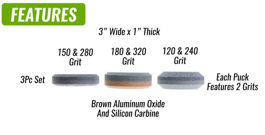 3Pc/3" Double Sided Round Sharpening Stone - Puck Set