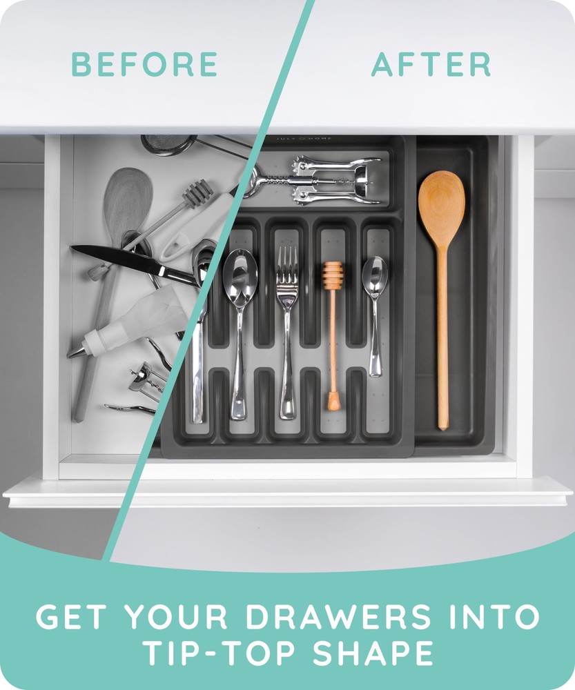 Expandable Kitchen Drawer Organizer Convenient Plastic Flatware Drawer Organizer