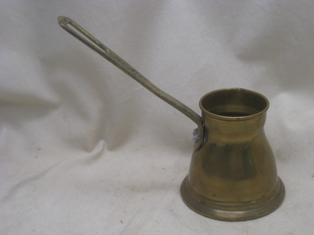 vintage brass Middle Eastern small handled pitcher cauldron pot jug container