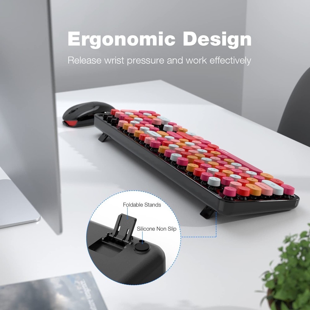 Wireless Keyboard and Mouse Combo Retro Typewriter Style for PC Windows