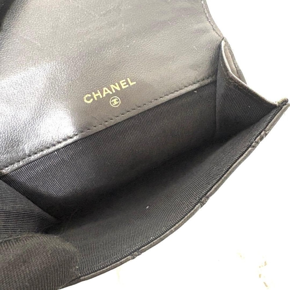 CHANEL Bi-fold Wallet Bicolore Coco Mark Double Snap Closure Black, Authentic