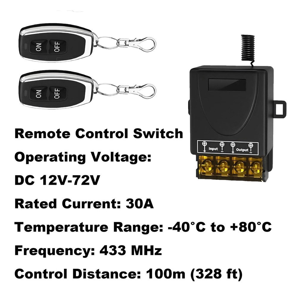 12V Remote Control Switch Wireless,Low Voltage DC 12V-72V 30A RF Relay Switch...