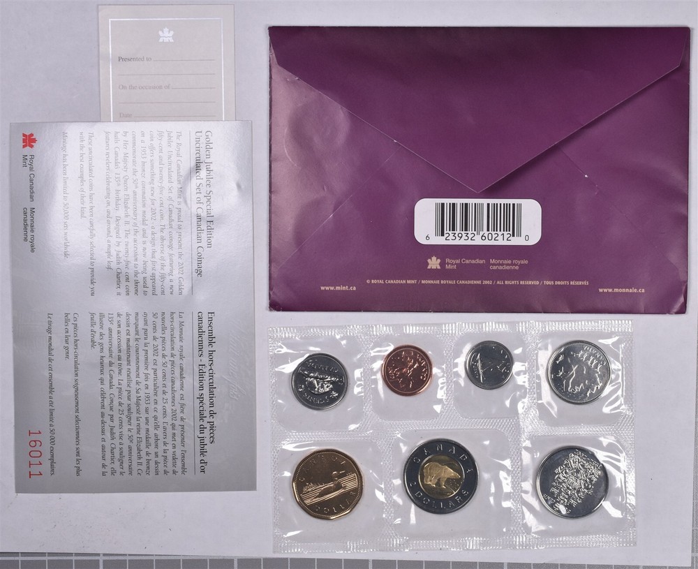 2002 Canada 7 Coin Uncirculated Mint Set With Envelope & COA