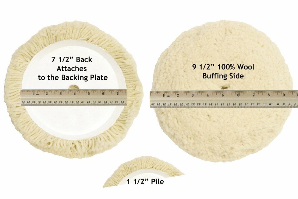 7-1/2” 100% Wool Hook & Loop Buffing Pad Compound Cutting & Polishing - 2 Pack