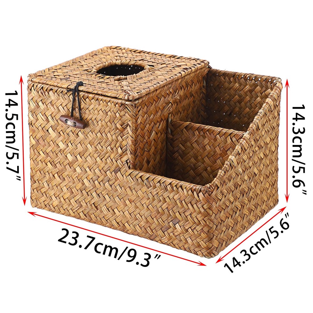 Square Woven Tissue Box Cover - Decorative Cube Tissue Box Holder with Side O...