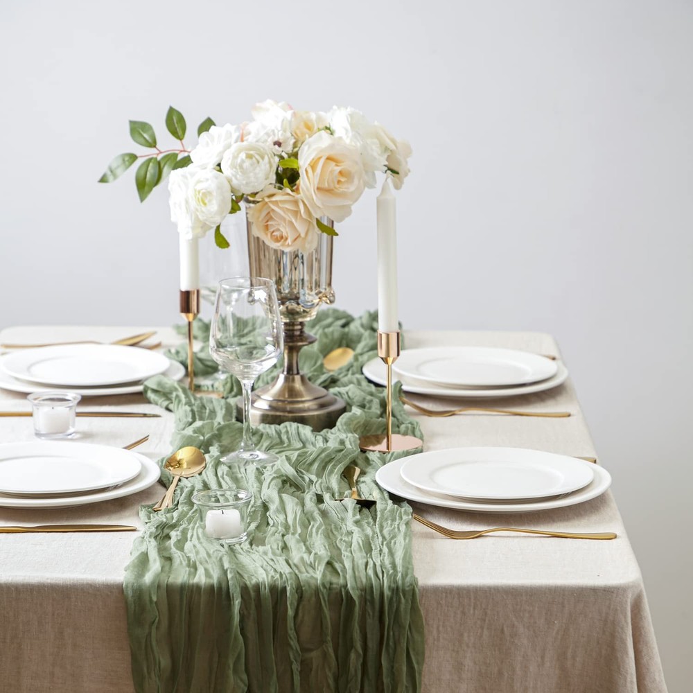 2 PCS 13Ft Table Runner for Wedding, Cotton Cheesecloth Table Runner Linen Ta...