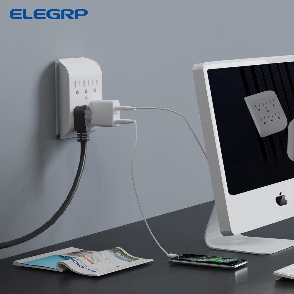 Compact White 6-Outlets Power Extender with Mounting Options - Certified