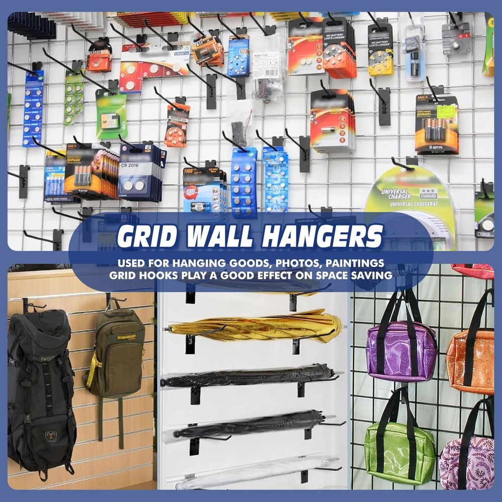 20 Pack 4" Black Grid Wall Hooks Grid Panel Hooks for Retail Home Garage