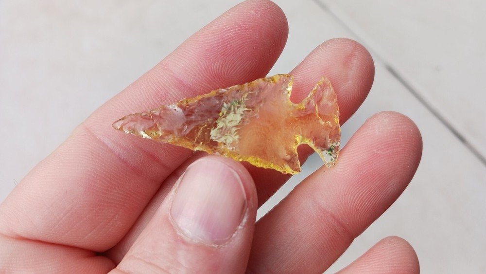 Four Flint Knapped Arrowheads. Mixed Type Glass points