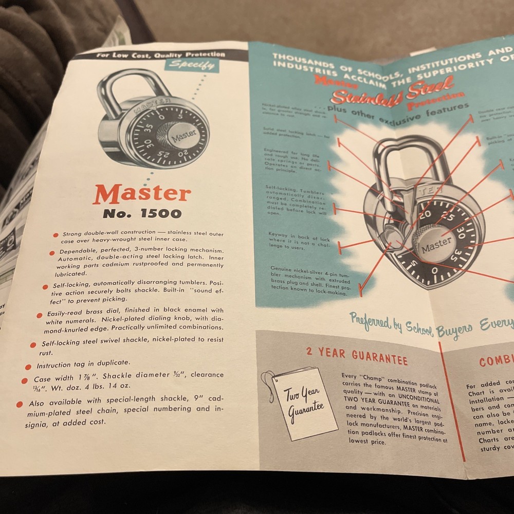 Master Combination Locks brochure catalog 1500 Combination Padlocks For School