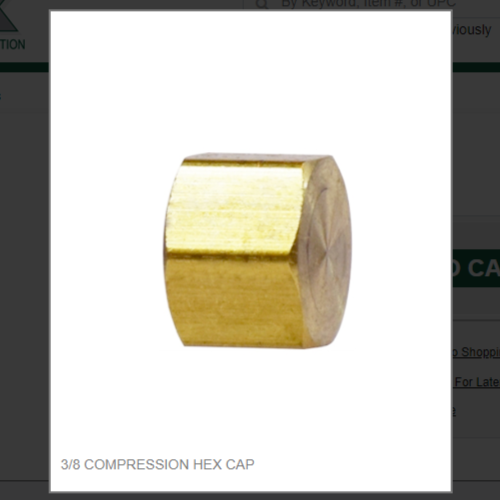 3/8 COMPRESSION HEX CAP # 18048