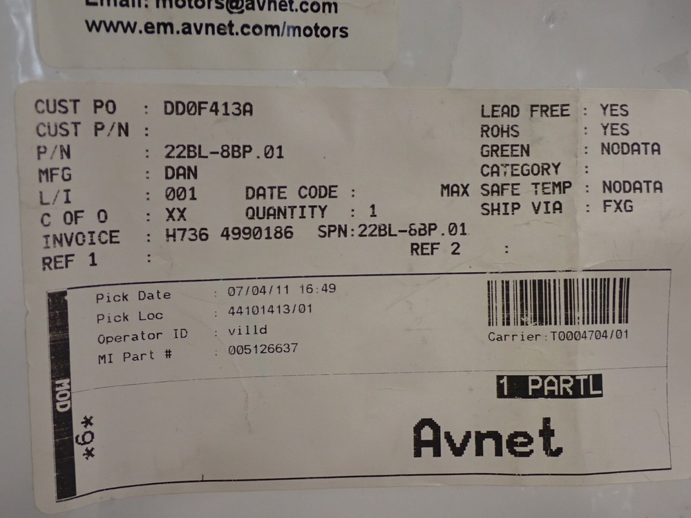 22BL-8BP AVNET MOTOR NEW