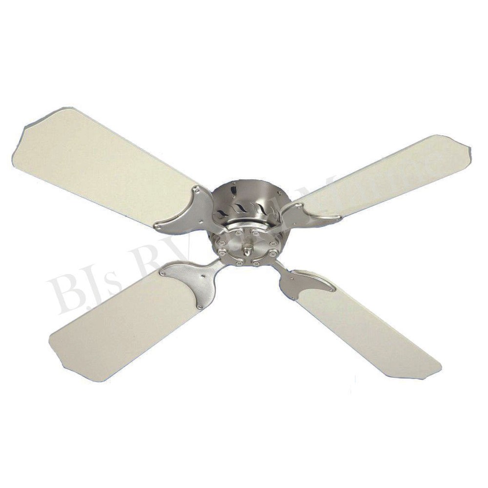 12V Electric Remote Ceiling Fan, RV, Motorhome Nickel / White 28” Diameter