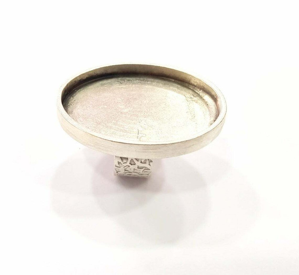 Ring Blank Base Bezel Setting Antique Silver Adjustable 40x30 mm blank G15459