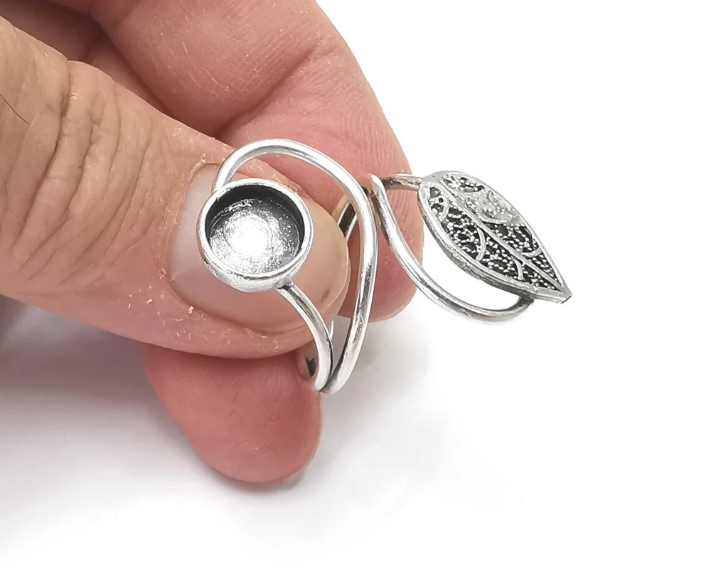 Leaf silver ring setting blank cabochon mounting Adjustable ring base G26240