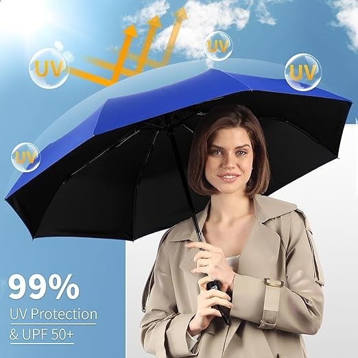 Strong Windproof Stick Compact Umbrella for Rain, One-Click Automatic Open and C