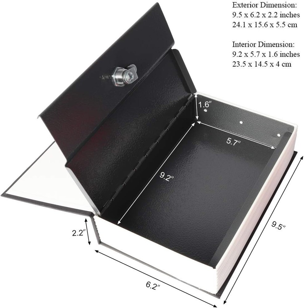 Elegant Black Dictionary Diversion Safe Lock Box with Key Control Security
