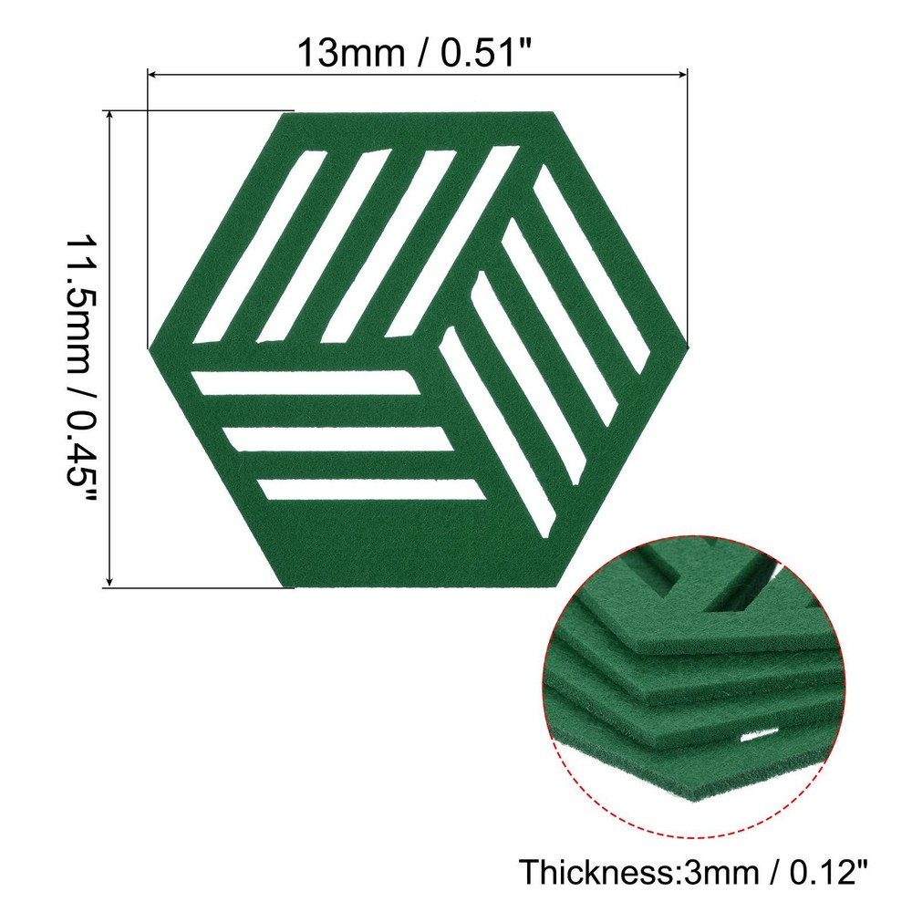 Felt Coasters, 4pcs Hexagonaleagon Mat Tampons Coaster, Green