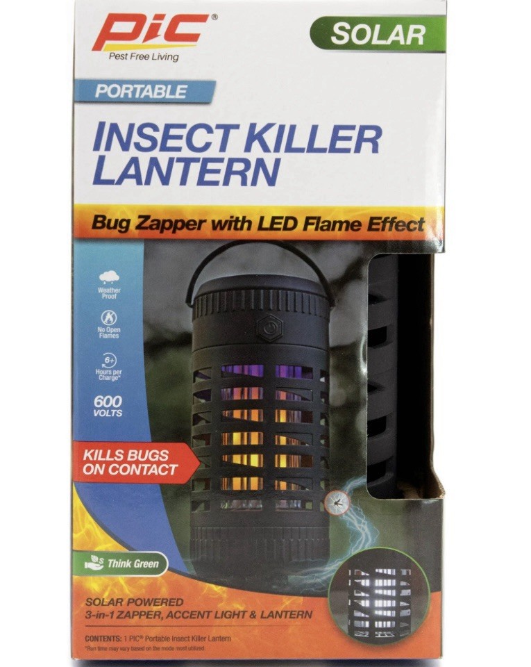 PIC® Flickering Flame Solar Portable Insect Killer Lantern