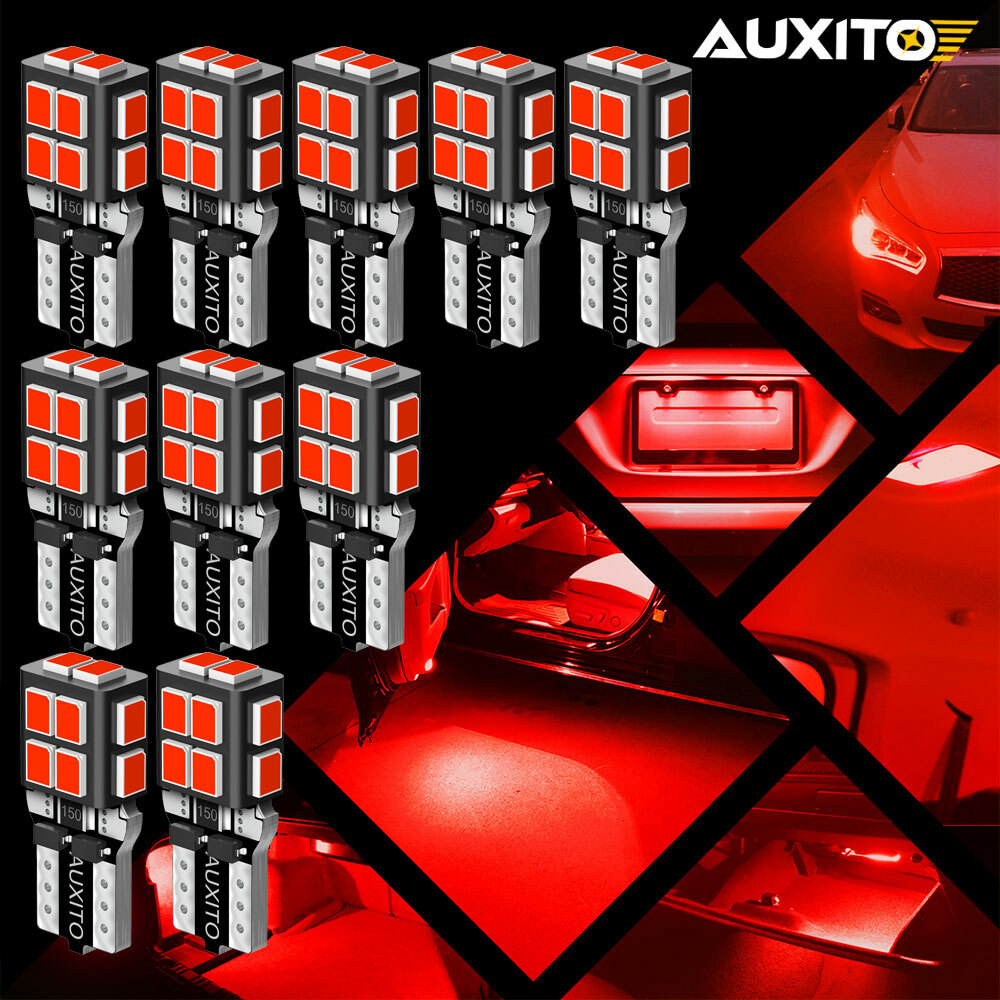 10pcs AUXITO Red T10 168 194 192 2825 LED Dome Map Wedge Light Bulbs Bright EAH