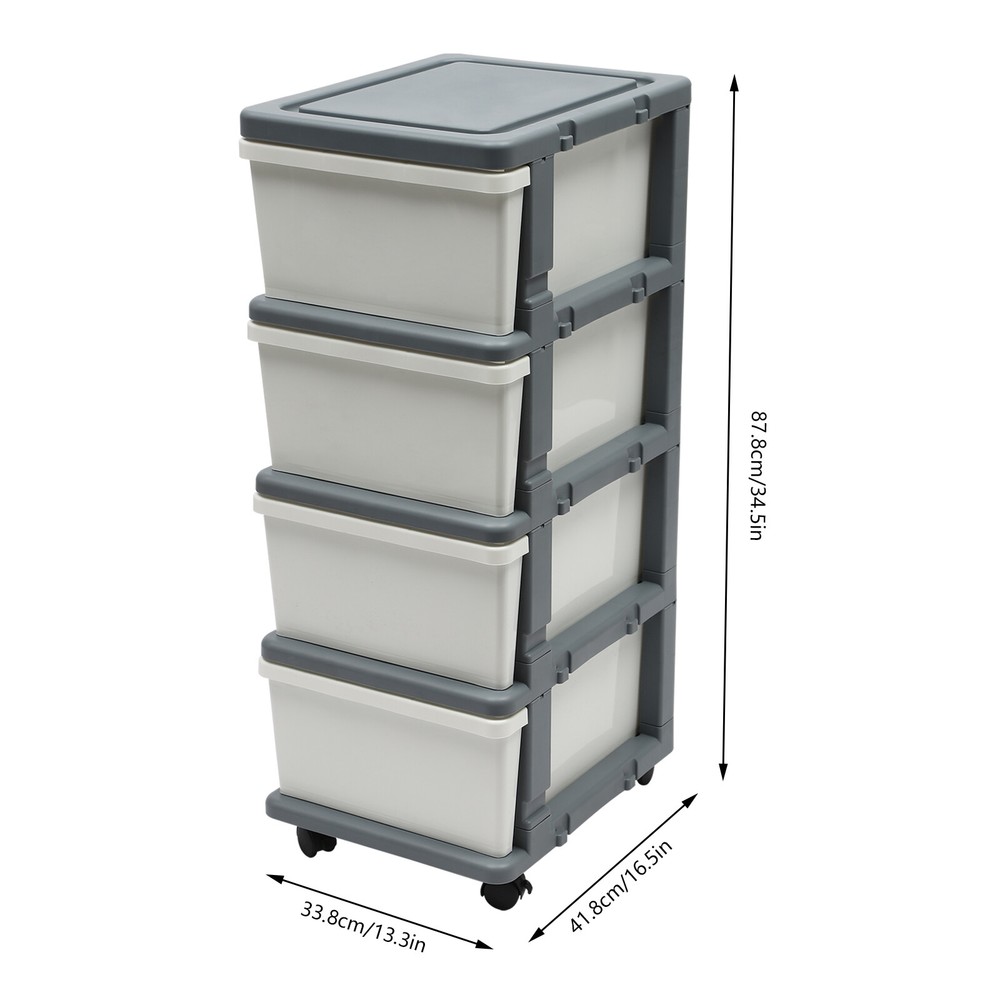 16.5*13.3*34.5in White/ Grey Rectangular PP 4-Drawer Organizer With Tray Top
