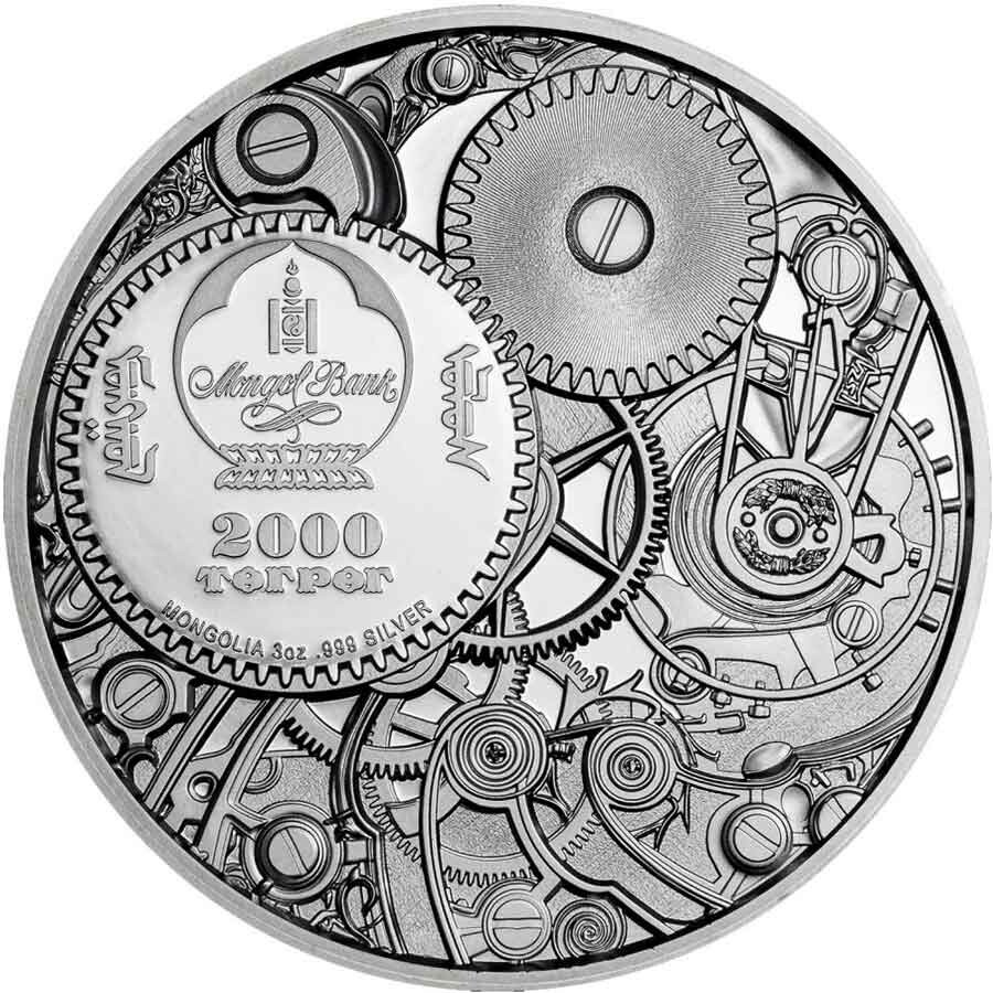 2021 Mongolia Clockwork Evolution MECHANICAL LADYBUG 3 Oz Silver Proof Coin.